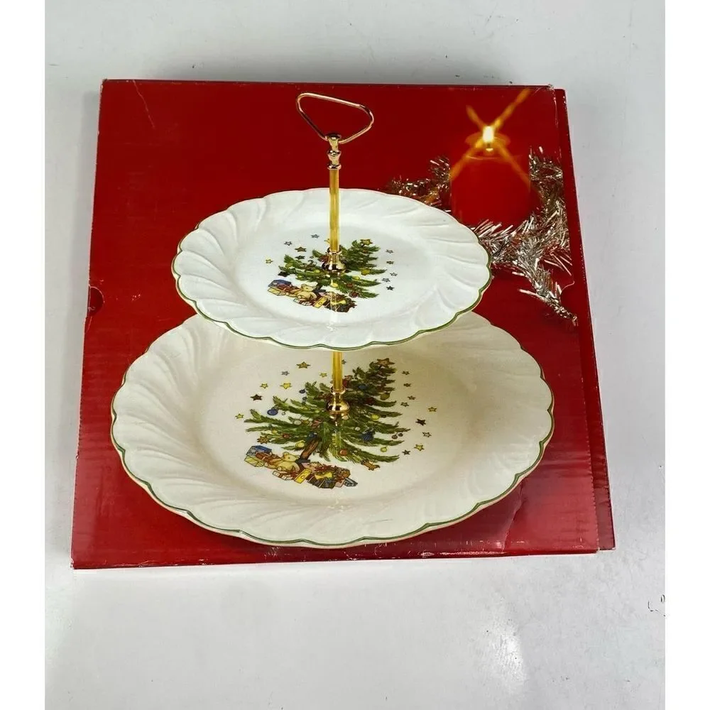 Vintage Nikko Two Tier Happy Holidays Christmas Serving Tray Made in Japan BB156